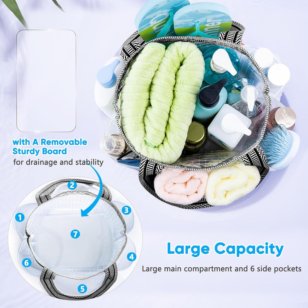 Mesh Shower Caddy Portable for College Dorm Room Essentials with Waterproof Phone Pouch, Shower Bag with Reinforced Bottom for Beach,Camping, Swimming,Gym, Quick Dry Toiletry Bag with 6 Pockets