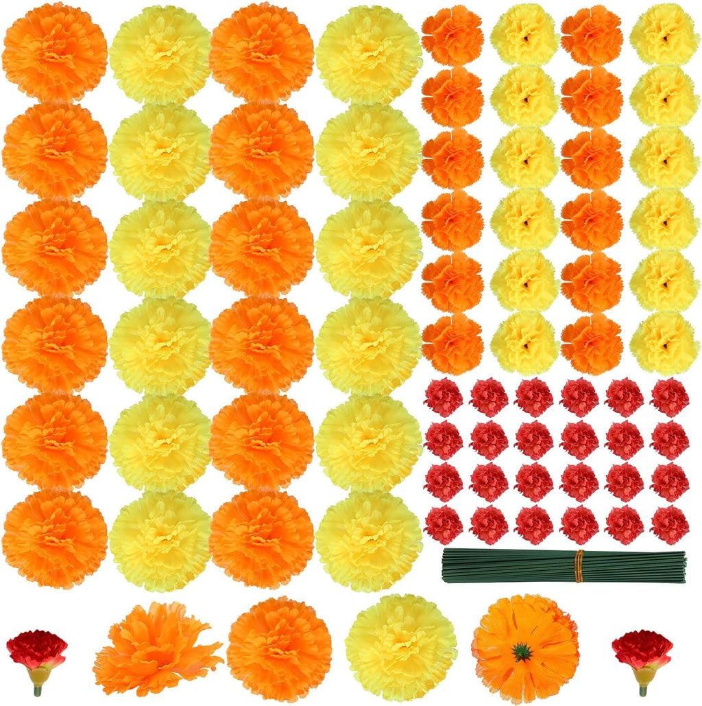 Daifunli 72 Pcs Day of The Dead Artificial Marigold Flowers, Three Color