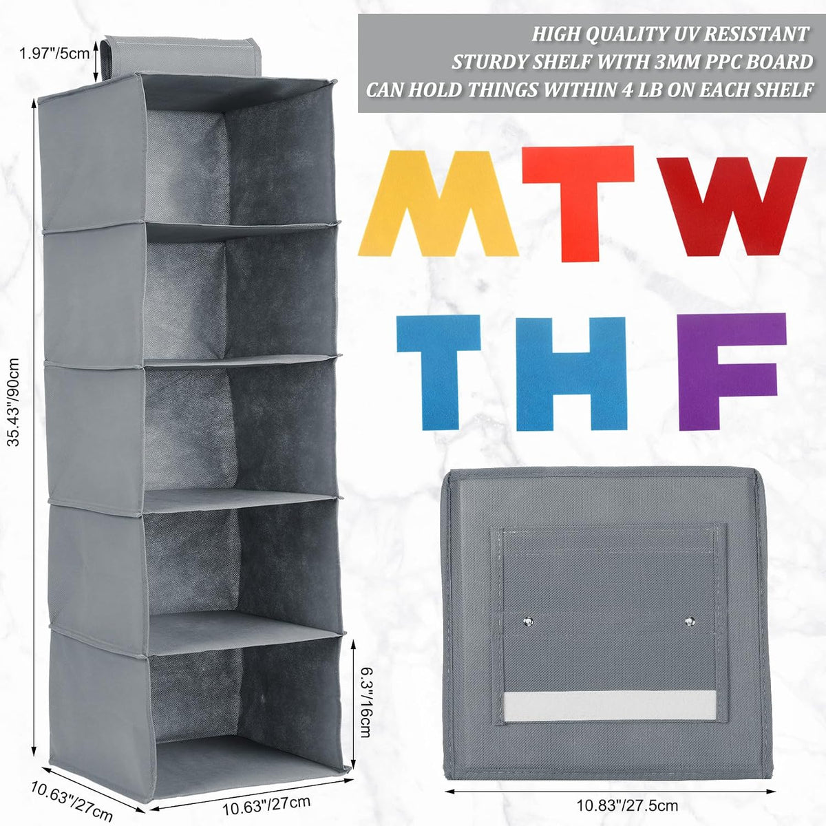 Hahafelt 2pcs 5 Shelf Weekly Clothes Organizer for Kids, Grey