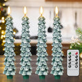 Christmas Tree Candles, Flameless Taper Candles with Frosted Green