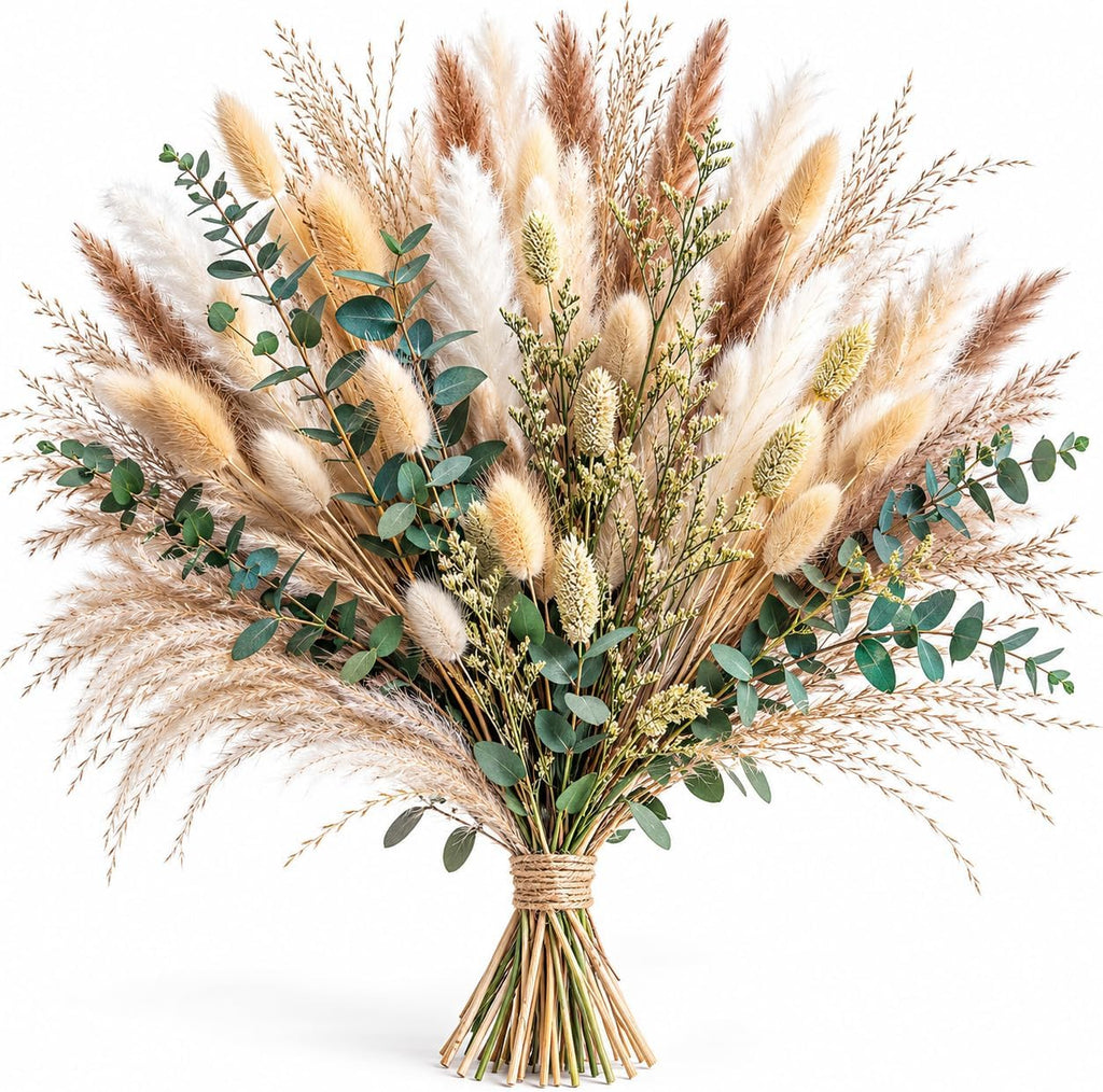 Green Pampas Grass Bouquet – Boho Home & Wedding Floral Arrangements – Dried Pampas Grass Decor for Living Room, Fireplace, and Modern Farmhouse