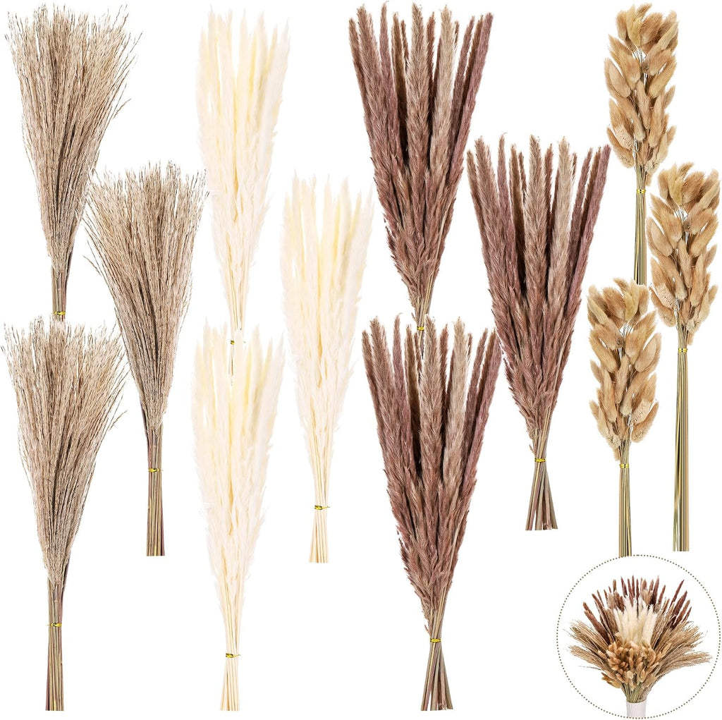 300 PCS Dried Pampas Grass Bouquet, Natural Pampas Grass Decor