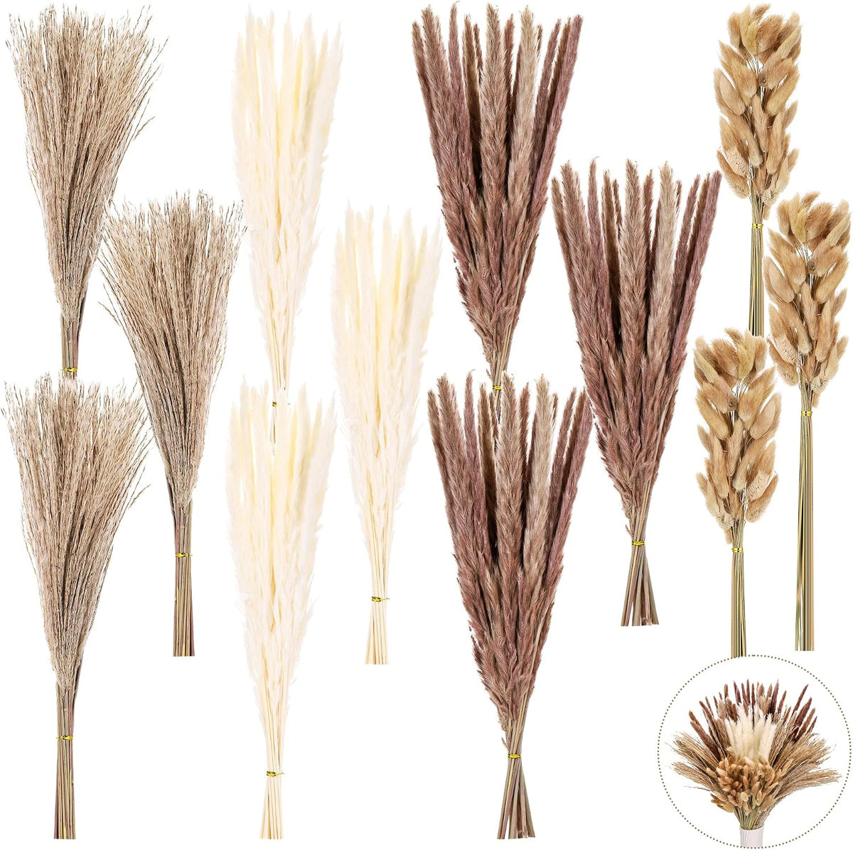 300 PCS Dried Pampas Grass Bouquet, Natural Pampas Grass Decor