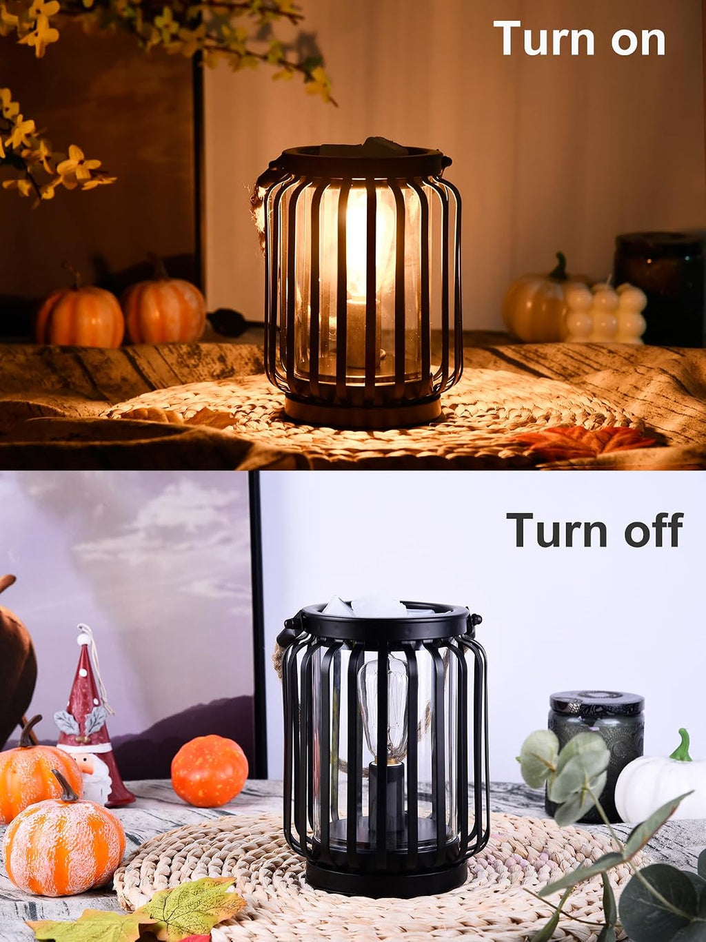 Electric Wax Warmer,Metal Wax Warmer,Rustic Candle Wax Burner for Aromatherapy Wax, Oil Burner,Fragrance,Home Decoration, Gifts (Lanterns), Black, HLBULB-002