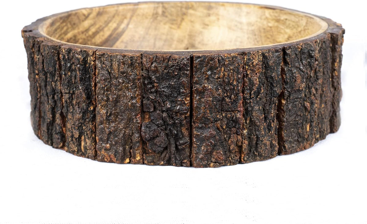 GoCraft Mango Wood Decorative Bowl with Tree Bark – 7.5" x 2.75" – Rustic Handmade Wooden Bowl for Potpourri, Snacks, Nuts, Salad – Natural Centerpiece for Table Décor