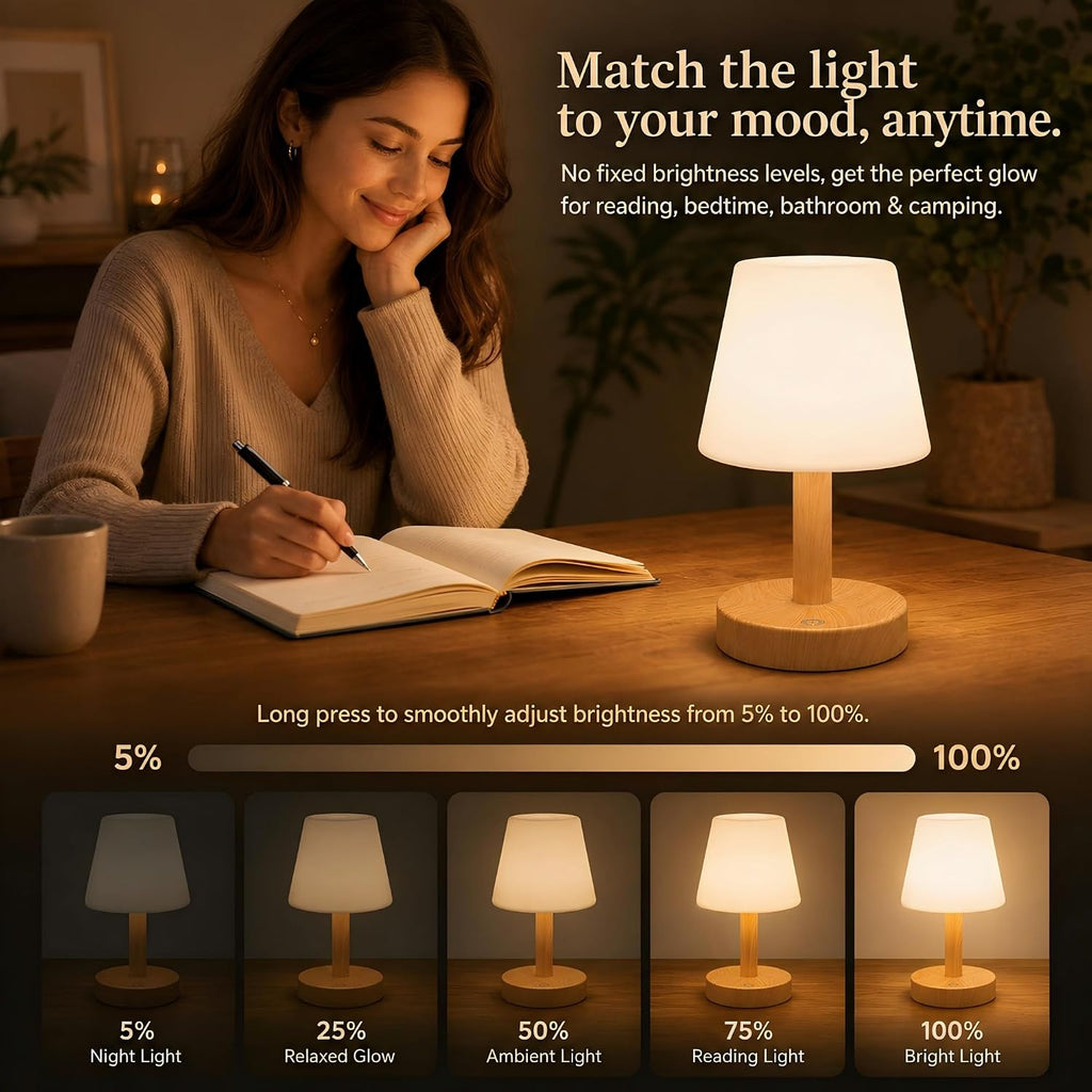 NOVEINN Shower Lamp IP54 Waterproof, Cordless Table Lamp, Wood Grain 1 Pack