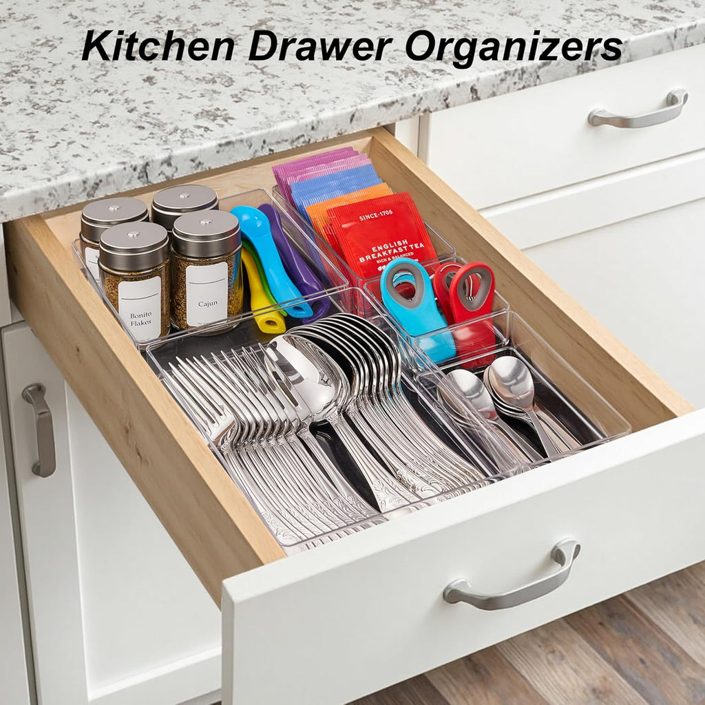 SMARTAKE 7 PCS Drawer Organizer, 4-Size Desk Drawer Organizer Trays