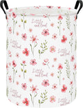 Round Laundry Hamper Large Canvas Fabric Storage Basket Pink Floral