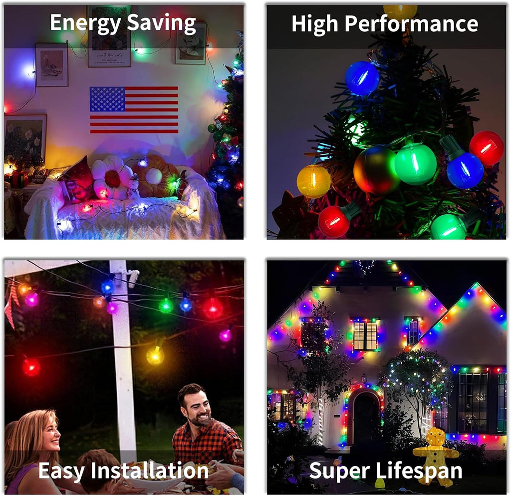25FT Outdoor String Lights, G40 LED Multicolor Globe, Shatterproof