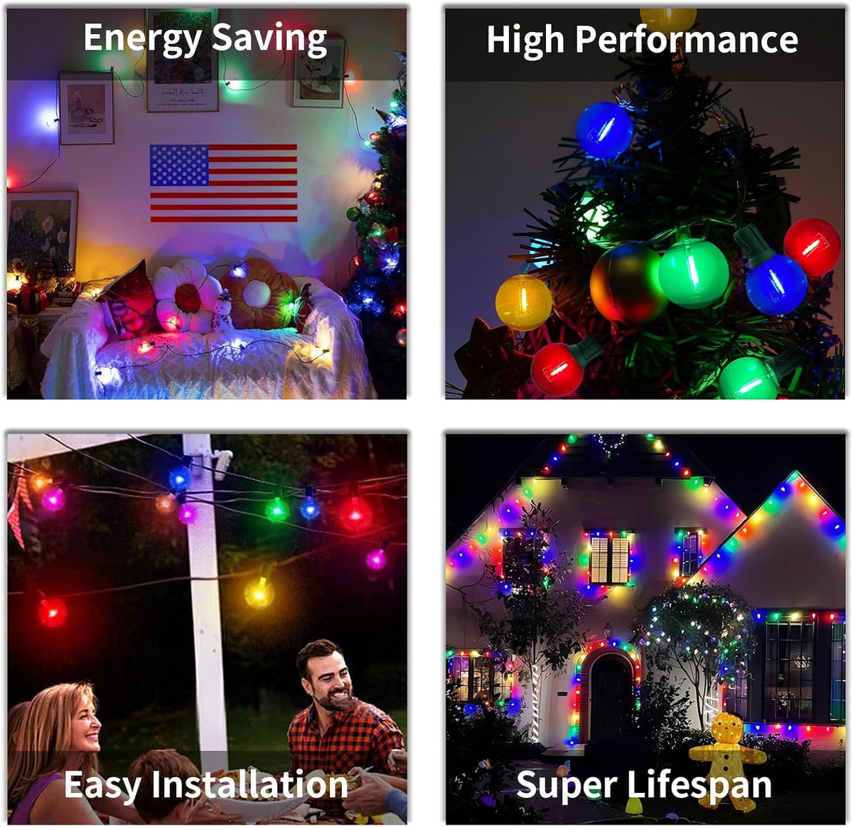 25FT Outdoor String Lights, G40 LED Multicolor Globe, Shatterproof