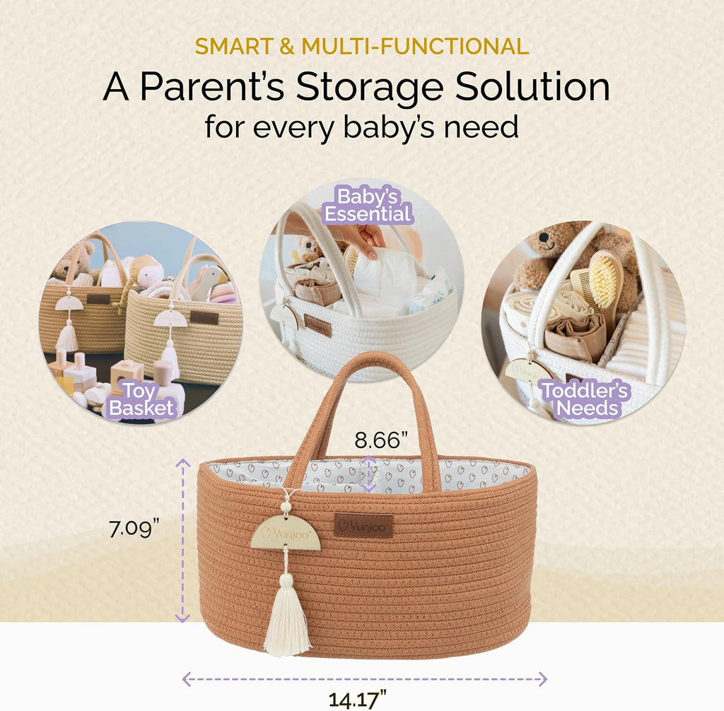 Yunioo Baby Diaper Caddy Organizer, Portable Nursery Storage Basket with Sturdy Handle Diaper Caddy Basket, Car Caddy for Diapers and Baby Wipes, Newborn Essentials