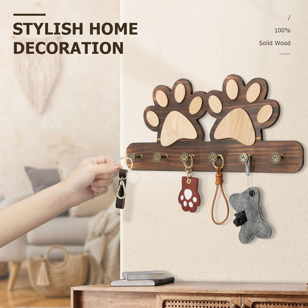 MTERSN Decorative Dog Leash for Wall with 6 Key Hooks for Entryway, Brown