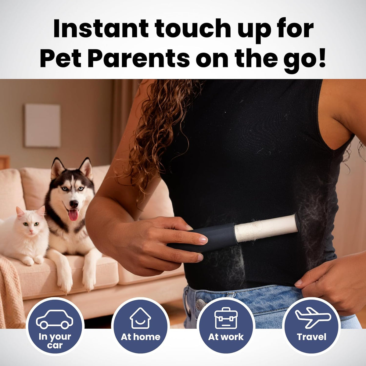 Retractable Mini Lint Roller for Pet Hair, 210 Sheets, 3 Pack + 4 Refills