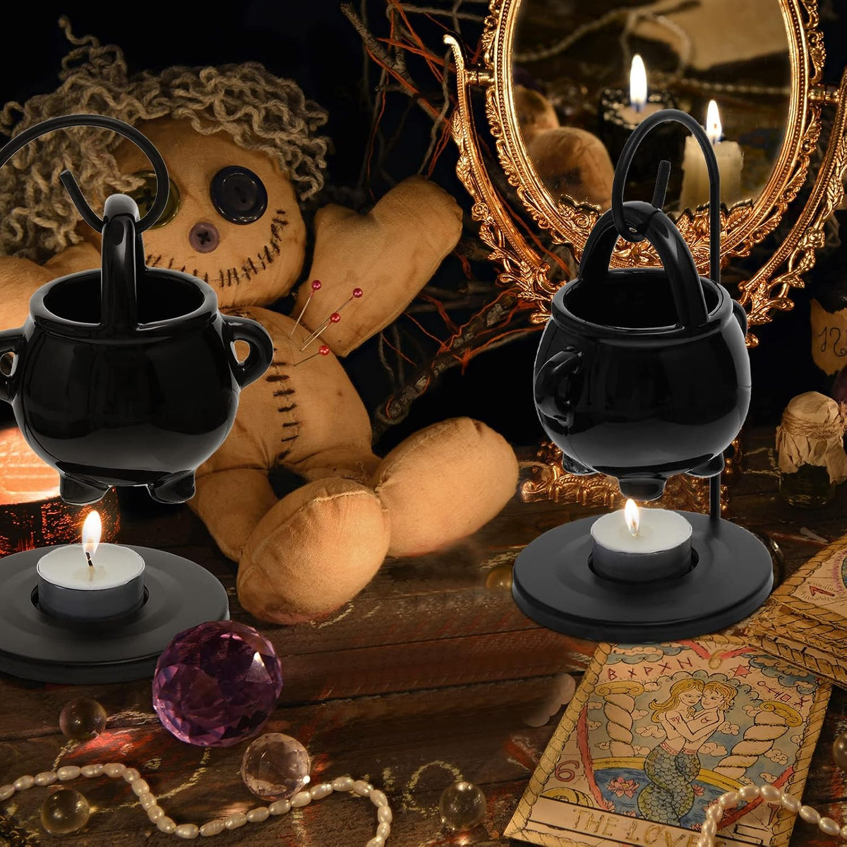 2 Pcs Halloween Wax Melt Warmer, Witch Hanging Cauldron Oil Burner