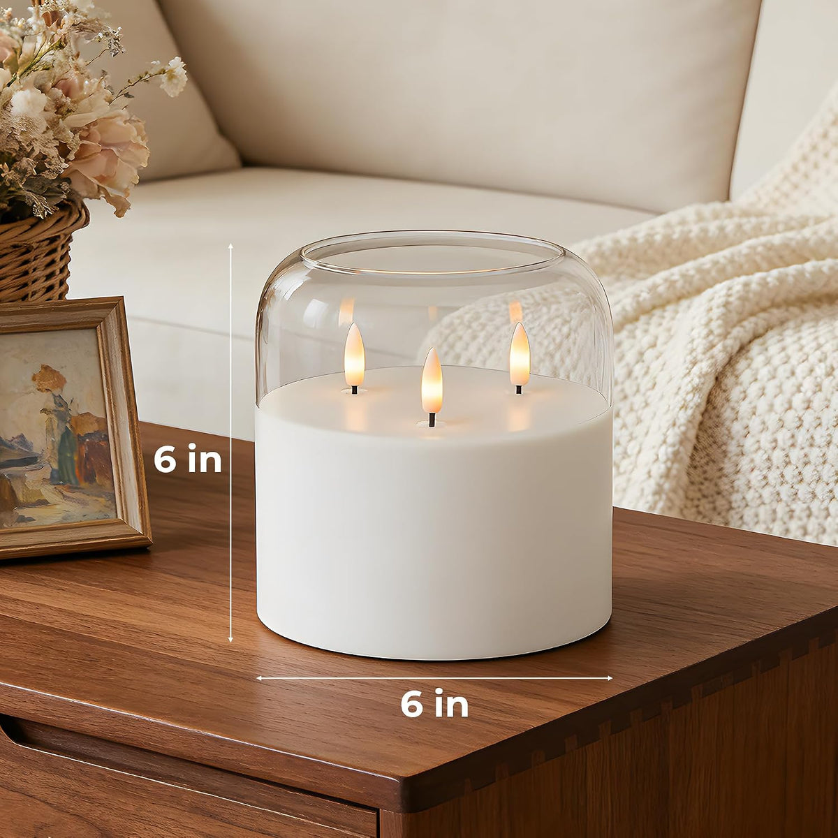 3 Wick Flameless Candle with Remote, Clear Glass, Wax, Battery Operated LED
