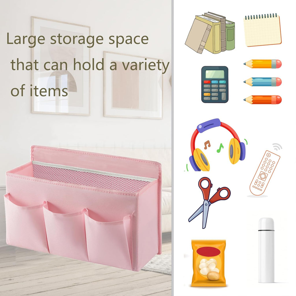 2-Pack Hanging Storage Baskets - Wall Organizer with 3 Pockets for Home/Dorm/Closet/Door, Multi-Purpose Space Saver for Office/Bathroom/Nursery - Foldable Fabric Organizer (Pink)