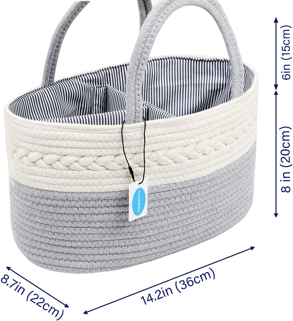 Casaphoria Caddy Organizer - Cotton Rope Basket with Removable Inserts, Soft Storage Caddy for Gifts, Cream and Gray