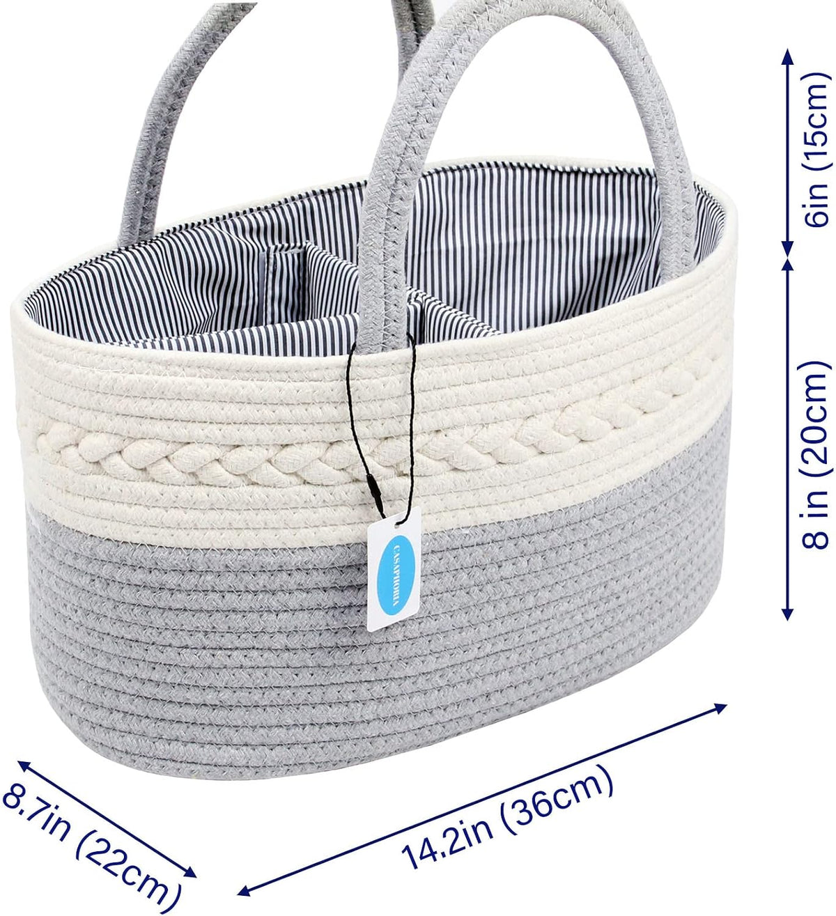 Casaphoria Caddy Organizer - Cotton Rope Basket with Removable Inserts, Soft Storage Caddy for Gifts, Cream and Gray