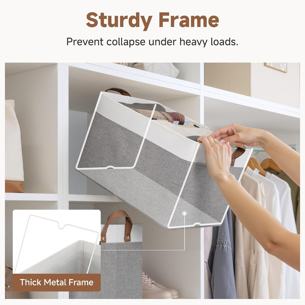 StorageWorks Fabric Storage Bin, Closet Bins, Gray & White, Large, 2-Pack