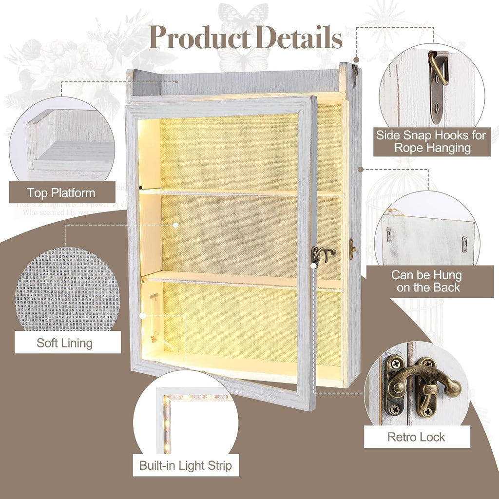 11x16 Shadow Box Frame with Shelves, Wedding Display Case, White
