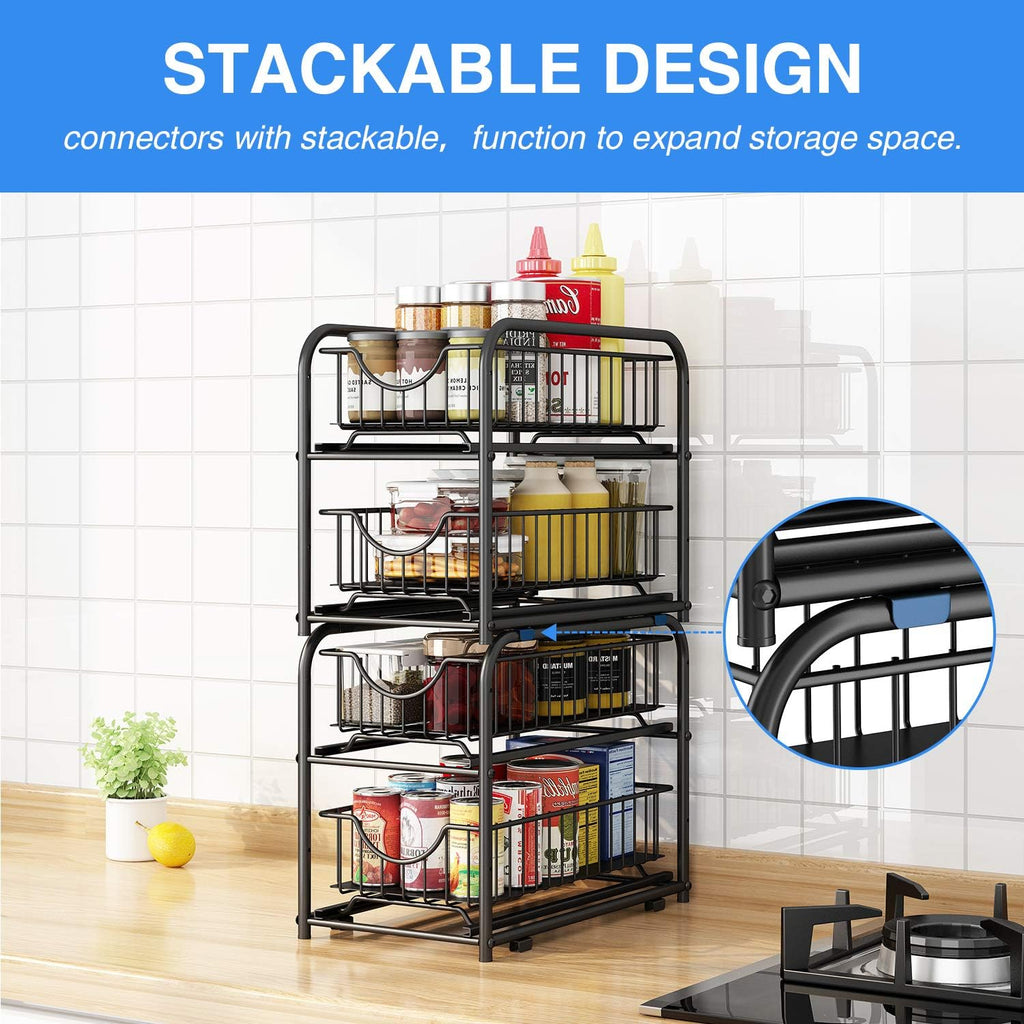 2-Tier Pull Out Organizer Under Sink Sliding Cabinet Rack,Black