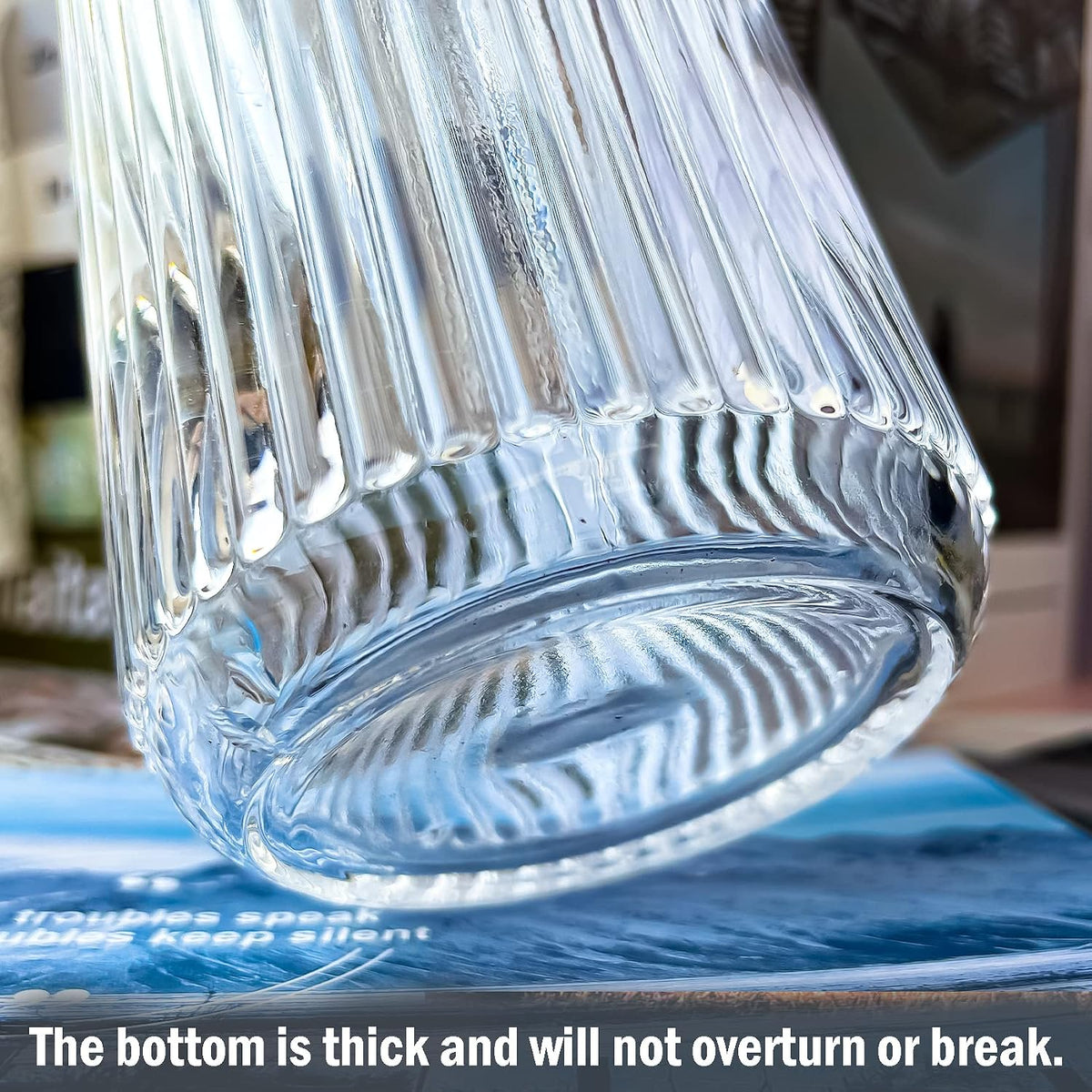 Muyan 7.5" Flower Vase for Decor Ribbed Glass Vase Modern for Centerpieces Desktop Home Office Dining Living Room Wedding (Clear)