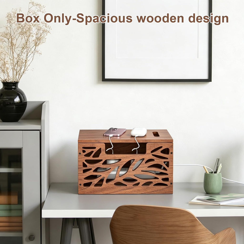 Wooden Cable Management Box, Large Cord Hider Box, Cord Box