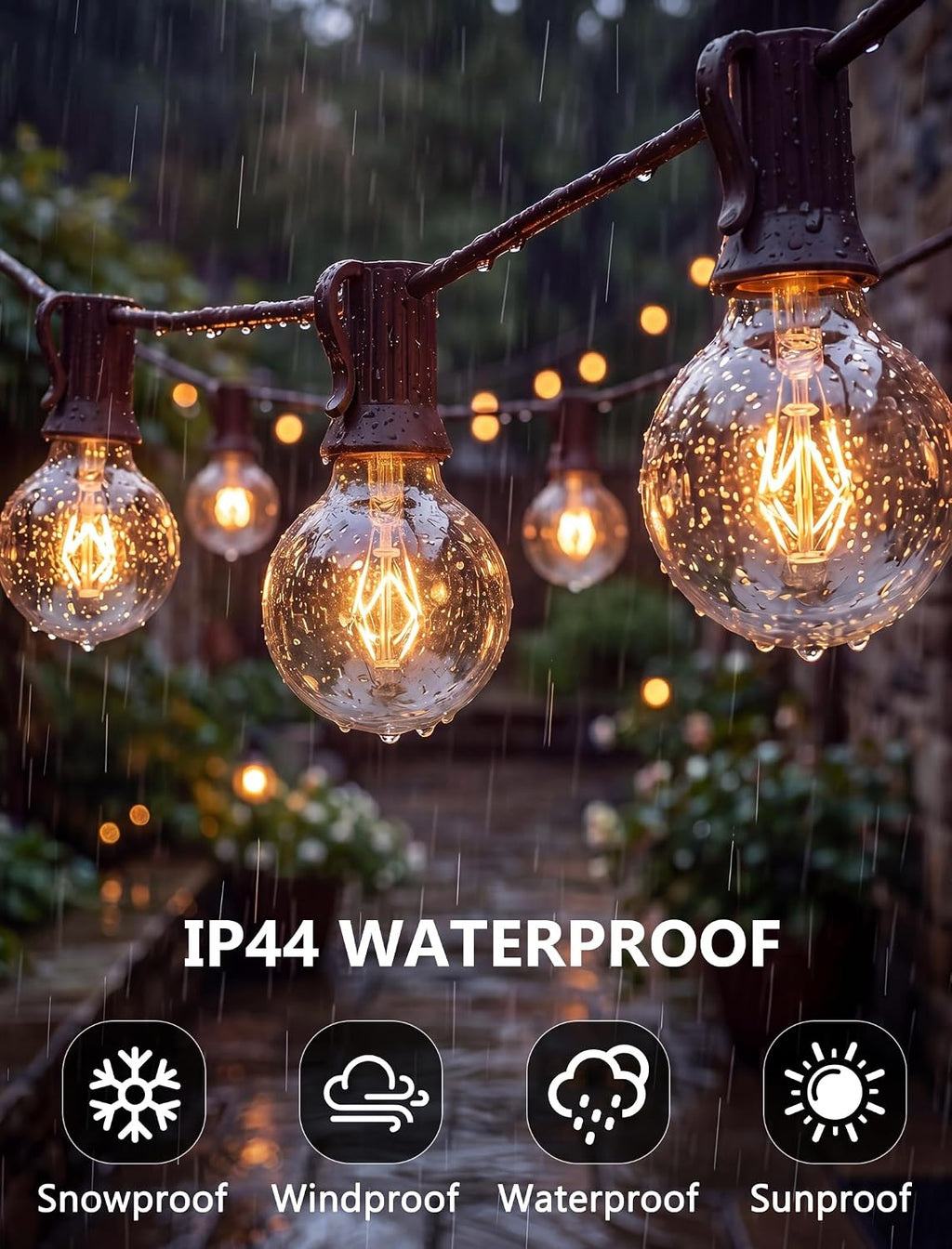 G40 Replacement Bulbs for Outdoor String Lights, 25 Pack 5 Watt Clear Glass Globe Incandescent Light Bulbs, E12 Candelabra Base, 2200K Warm White Vintage Edison Bulbs, Waterproof