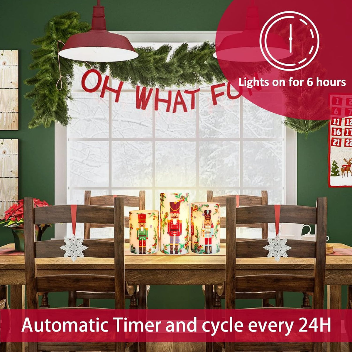 Flameless Christmas Candles Battery Operated, Realistic Flickering Flameless Candles with Timer & Remote, Holiday Led Pillar Candles for Holiday Decorations, Nutcracker