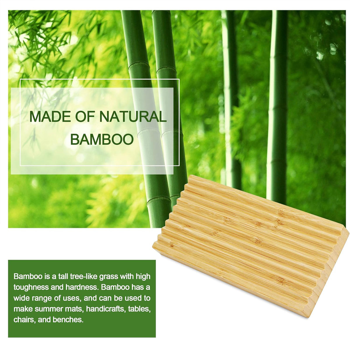 Bamboo Soap Dish, Bar Soap Holder for Shower Bathroom, Kitchen, Wooden Tray for Soap