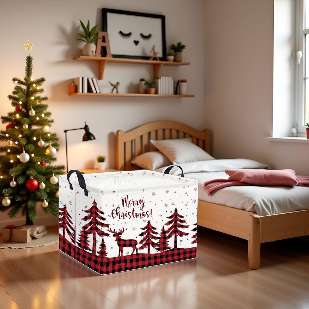 Rectangular Storage Basket for Boys Kids Basket Storage Bin Organizer Box(Deer Christmas)