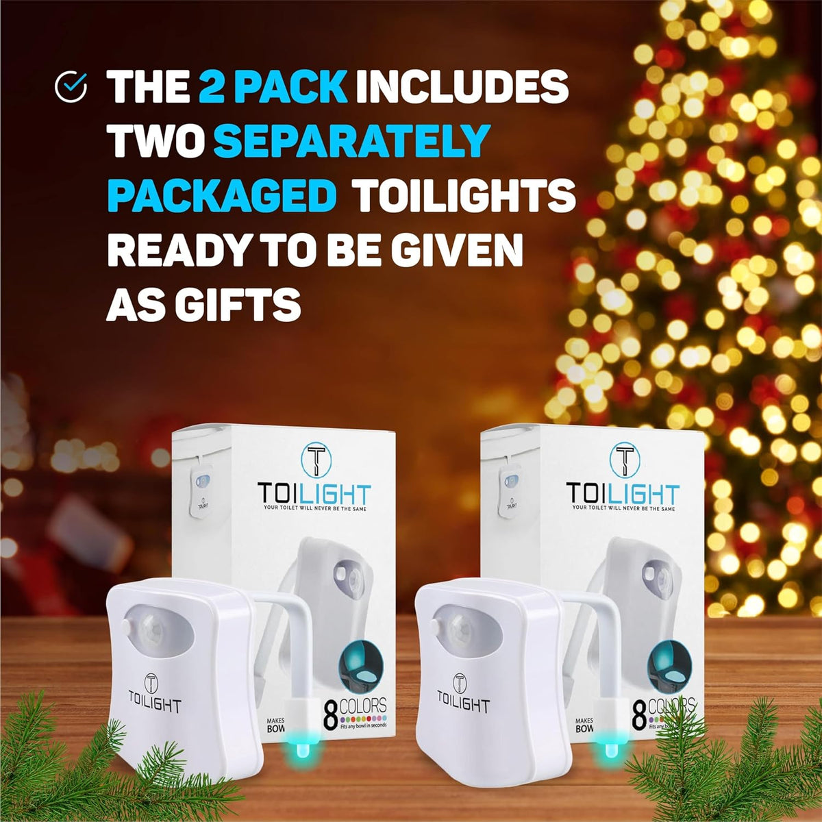 ToiLight 2 Pack. The Original Toilet Bowl Night Light. Fun & Useful Bathroom Motion Sensor Tech Gadget. Funny Novelty Birthday Gift Idea. Stocking Stuffer for Him, Her, Guys, Men, Brother, Mom
