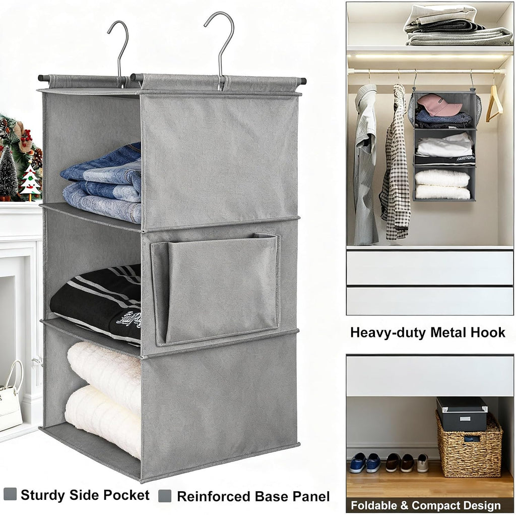 Hanging Closet Organizer, Foldable Shelves, Grey (3)
