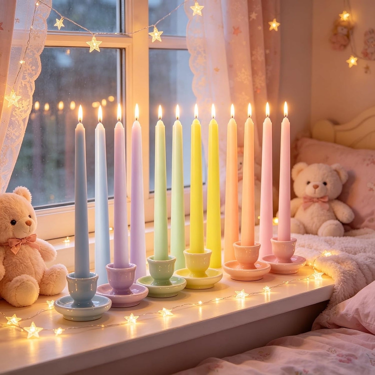 Pastel Unscented Taper Candles for Spring Easter Home Table Decor