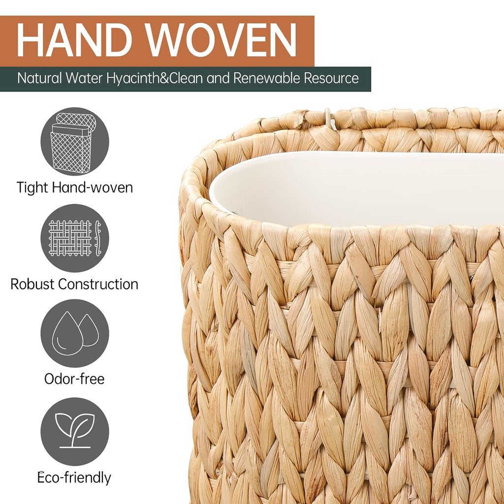 Coeusy 3 Gallon Wicker Trash Can,Small Bathroom Trash Can with Lid,Natural