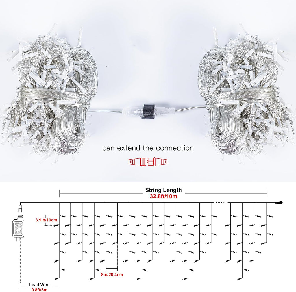 300 LED Red Icicle Lights,33FT Christmas Lights Outdoor