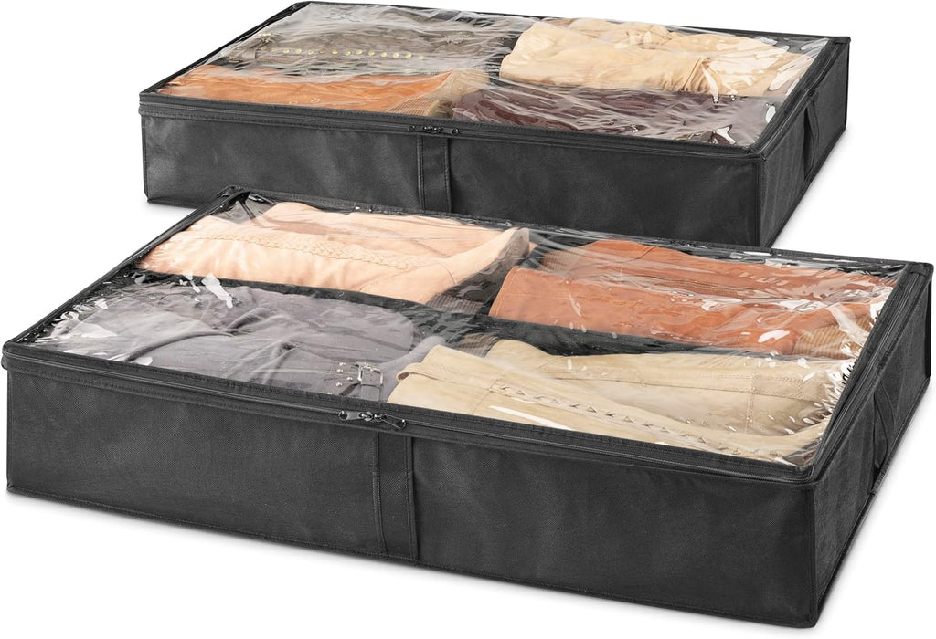 Whitmor Underbed Boot Storage Bag, 4 Sections, 23" x 37", Black 2 Pack