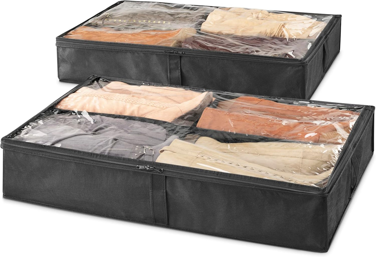 Whitmor Underbed Boot Storage Bag, 4 Sections, 23" x 37", Black 2 Pack