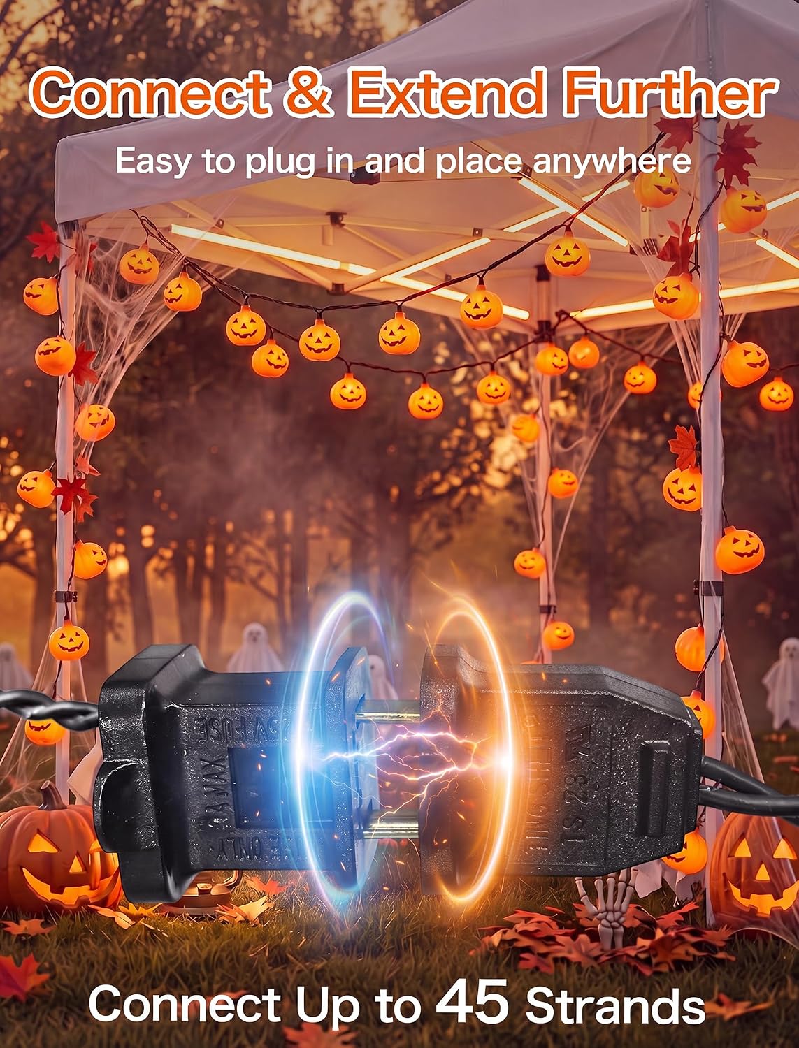Halloween String Lights, 8.5Ft LED Pumpkin Lights String Lights Plug in, 10 Pumpkin String Light Connectable Indoor/Outdoor Halloween Decorations