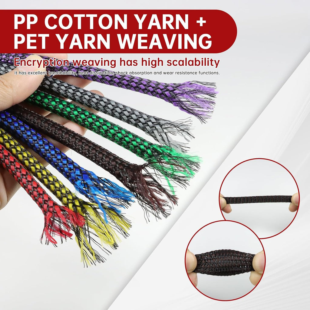 Expandable Braided Cable Sleeve, PP Yarn + PET Braided Expandable Sleeving Cable Management Protection High Density PET Wire Cover Sheath for Cables (Brown Black, 8mm (5/16")-19ft)