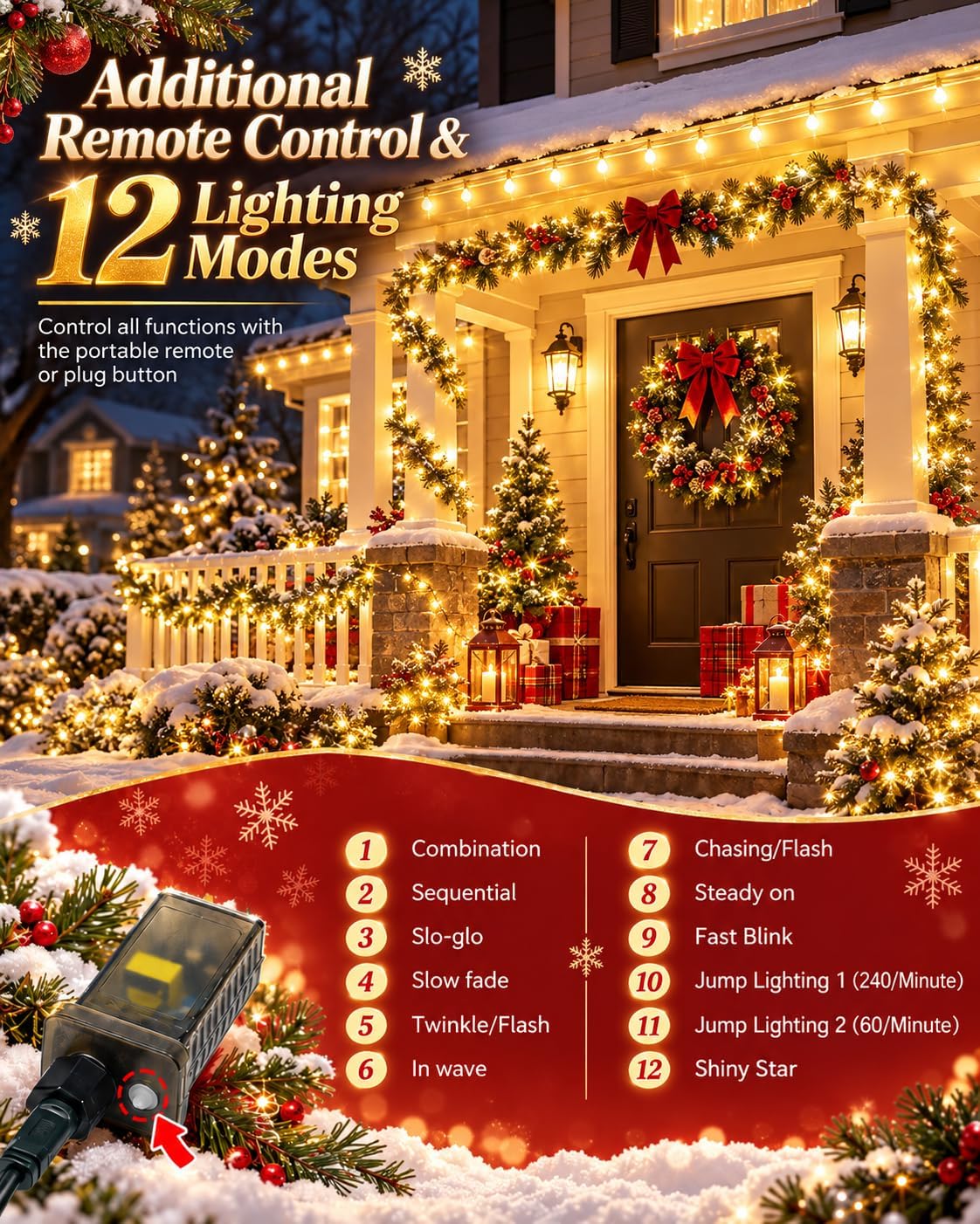 OZS Connectable 2PK 400LED, 164FT Christmas String Lights with Remote