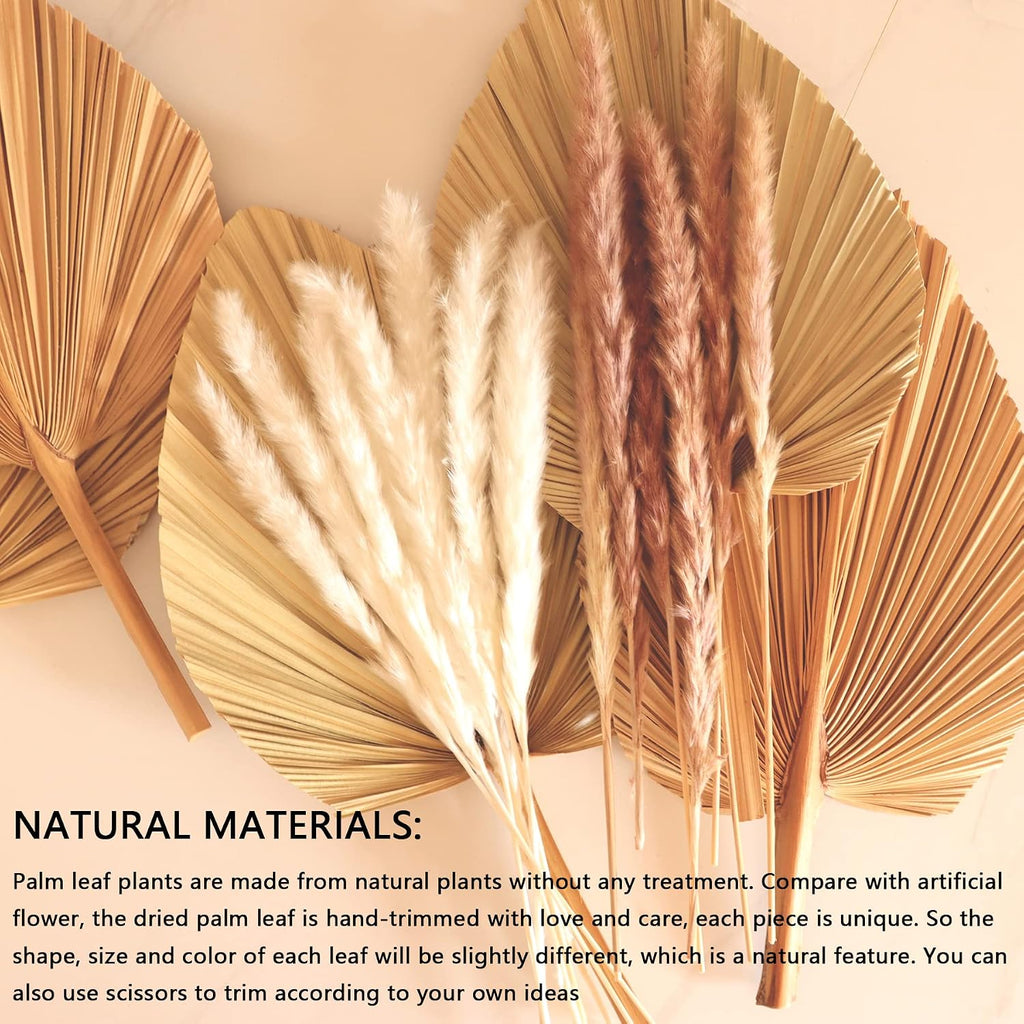 Dried Palm Leaves 5Pcs 18" Large Natural Trimmed Palm Spear Tropical Palm Leaves Fans Boho Wedding Decor Hawaiian Luau Party Holidays Kitchen Table Dried Flowers Pampas Grass Decoration