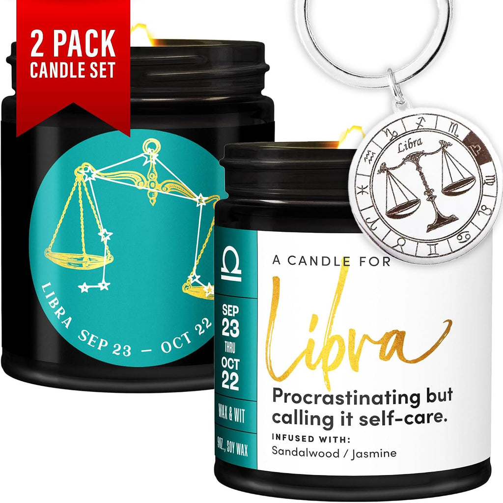 WAX & WIT Libra Gifts for Women, Zodiac Gifts for Women, Astrology Gift, Zodiac Candles, Libra Candle, September October Birthday Gift for Woman, Astrology Candle - 9oz