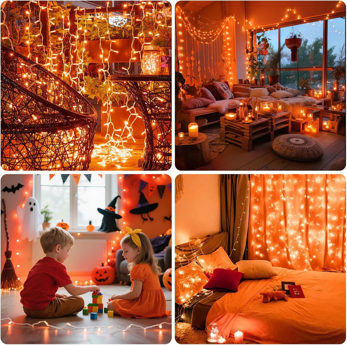 66Ft 200LED Orange Christmas Tree Lights Halloween Light Plug in