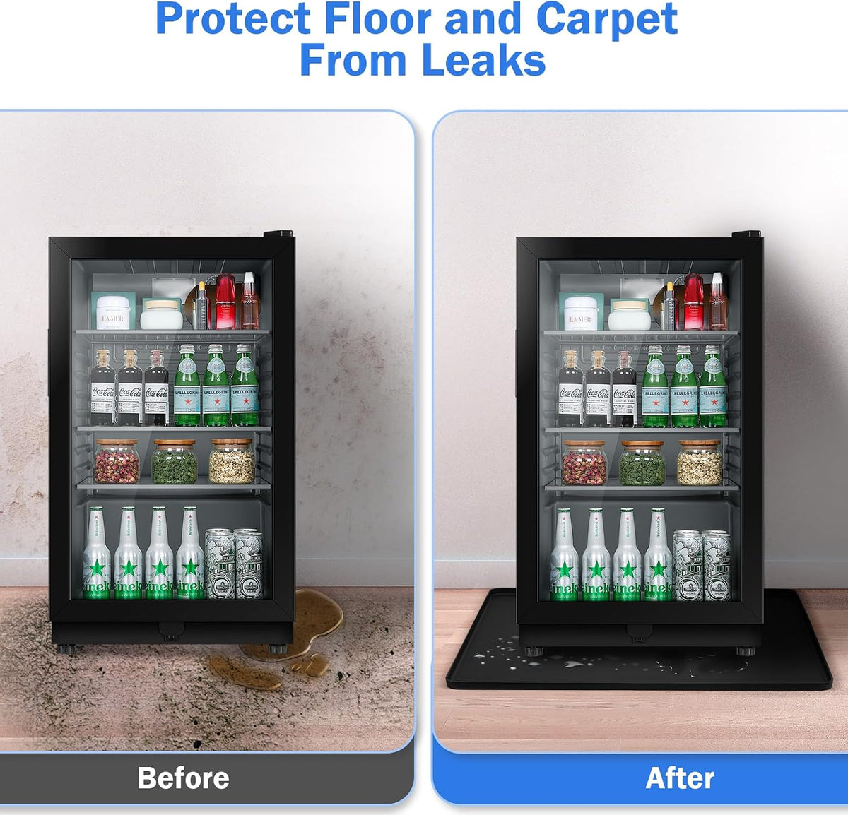 Mini Fridge Silicone Mat with Raised Edge, 25.6''x23.6'' Under Refrigerator Mat, Mini Fridge Drip Pan Prevent Water Leakage and Floor Damage, Leakproof Mat for Under Small Fridge Refrigerator Freezer