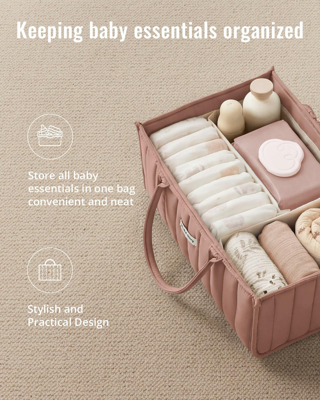 Blissful Diary Baby Diaper Caddy Organizer, Nursery Storage, Blush Pink