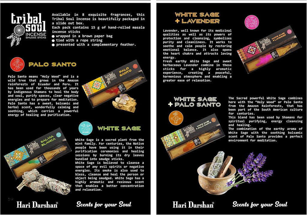 Tribal Soul Premium Incense Smudge Sticks - Assorted Gift Set Includes 8 Fragrances (15g. Each) Wooden Incense Burner Included