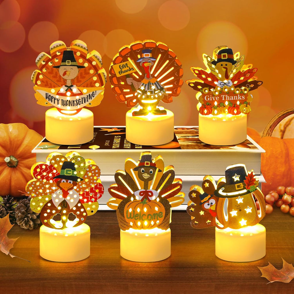 12 PCS Turkey Tea Lights Candles Battery Operated Thanksgiving LED Flameless Tealight Candles, Cute Thanksgiving Table Decorations Centerpieces for Home Kitchen Indoor Party Fall Decor