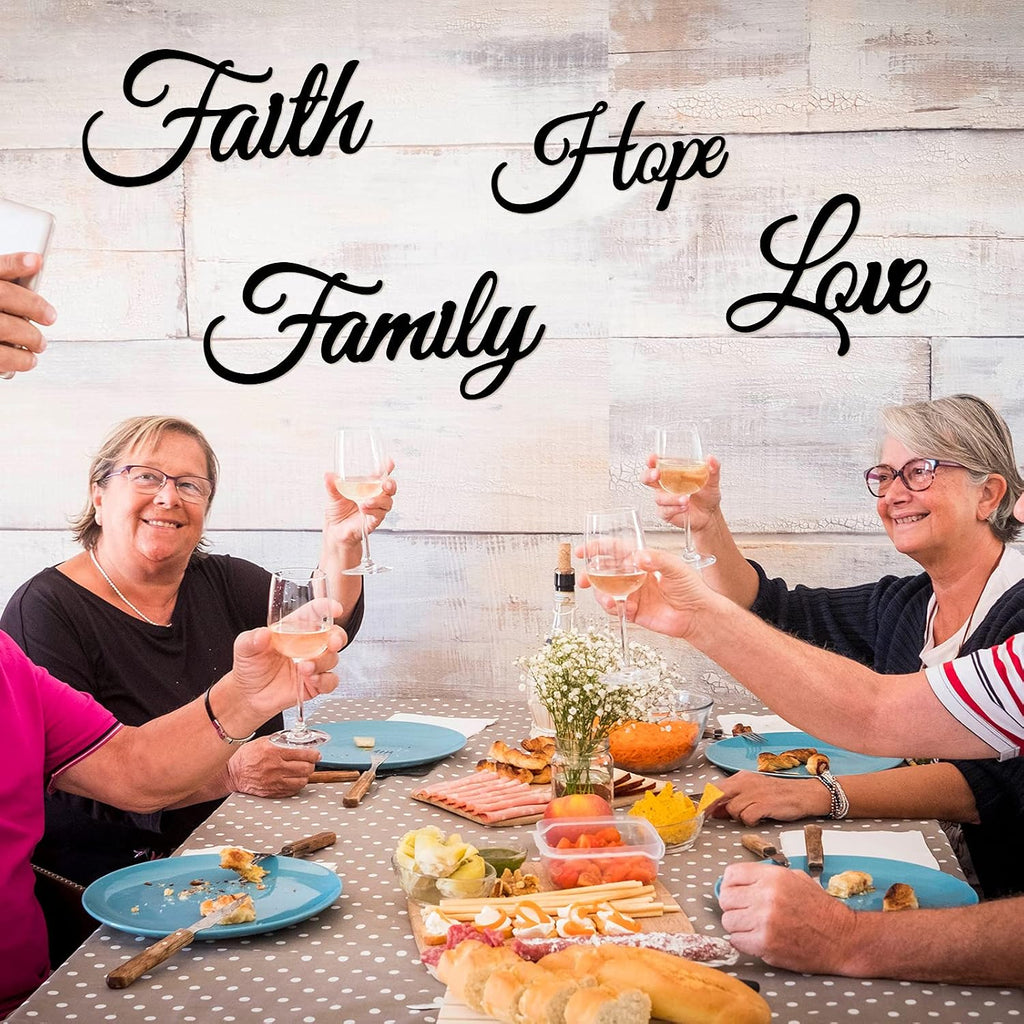Hotop 4 Pcs Faith Hope Family Love Metal Wall Decor, Metal Sign Wall Art