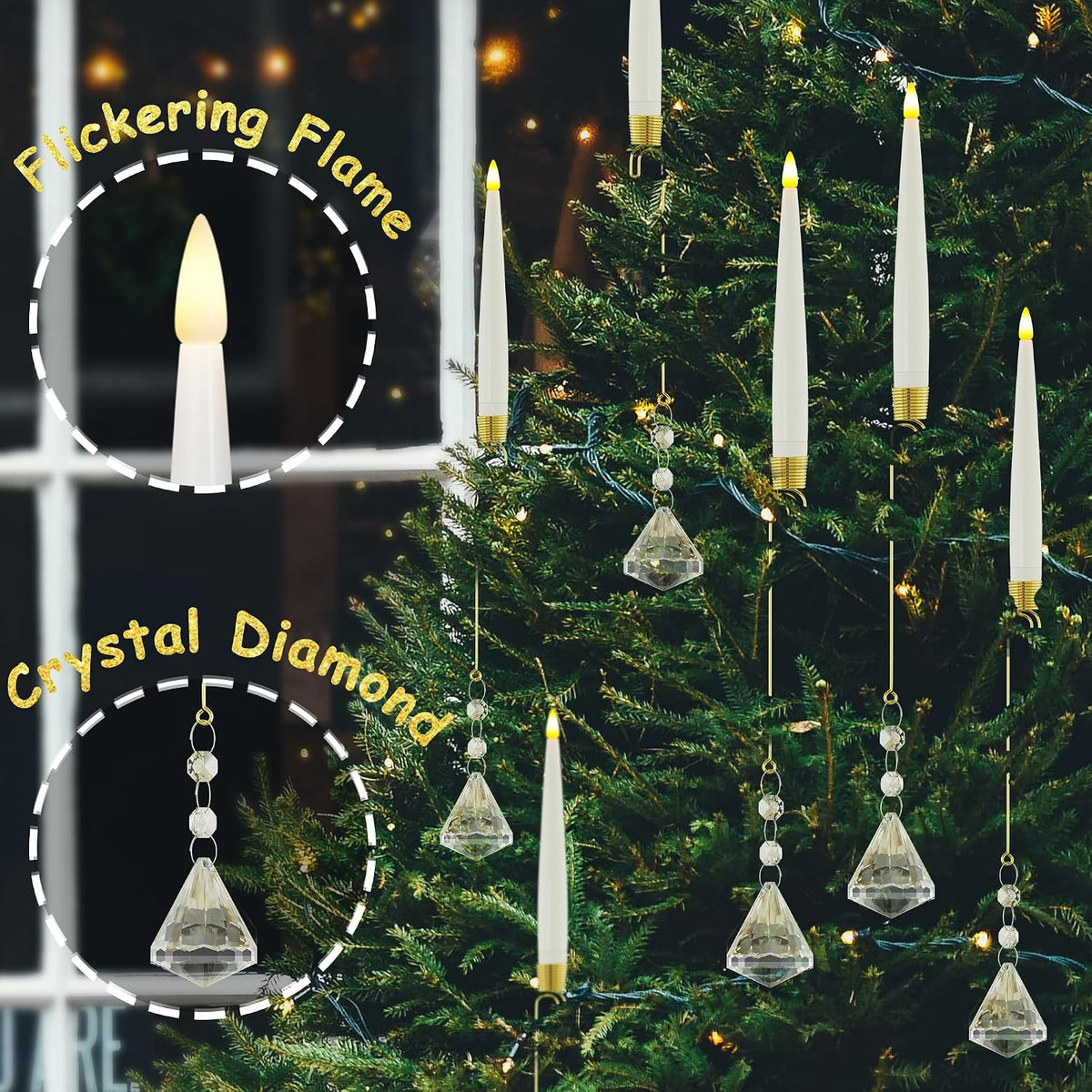 JOIONE Christmas Tree Candles, 10 Pack Crystal Diamond Tree Hanging Decor